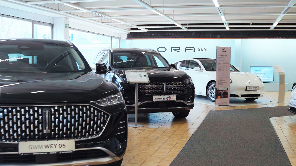 Ausstellung von Elektrofahrzeugen / Elektroautos von ORA 03, ORA 07 und WEY 03 und WEY 05